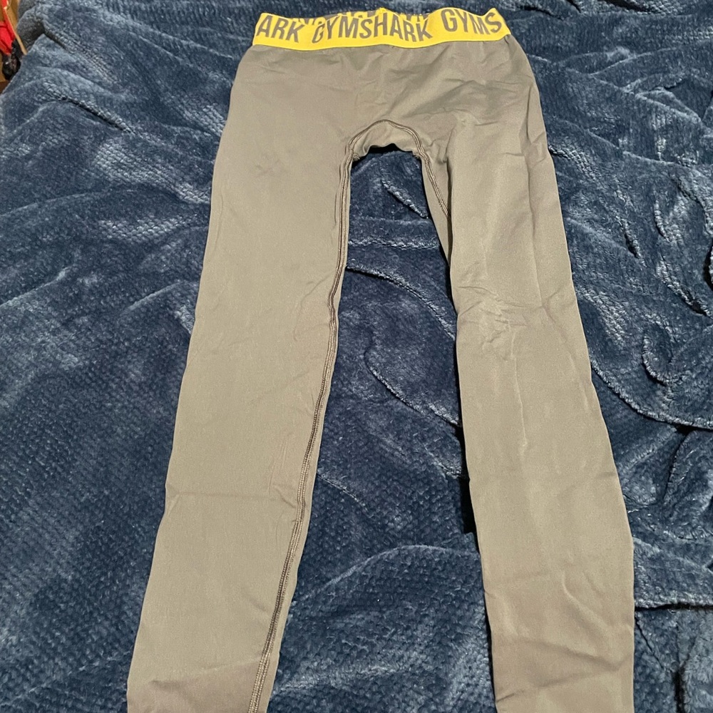 Gymshark Women’s Gray Leggings with Yellow Waistband